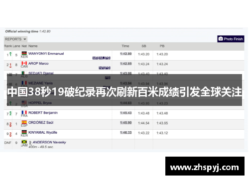 中国38秒19破纪录再次刷新百米成绩引发全球关注